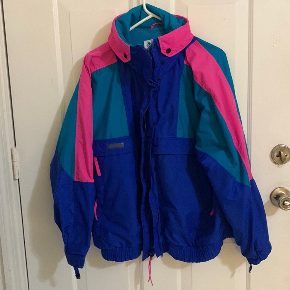 Columbia Blue Teal Pink Colorblock Puffer Jacket Vintage 90s